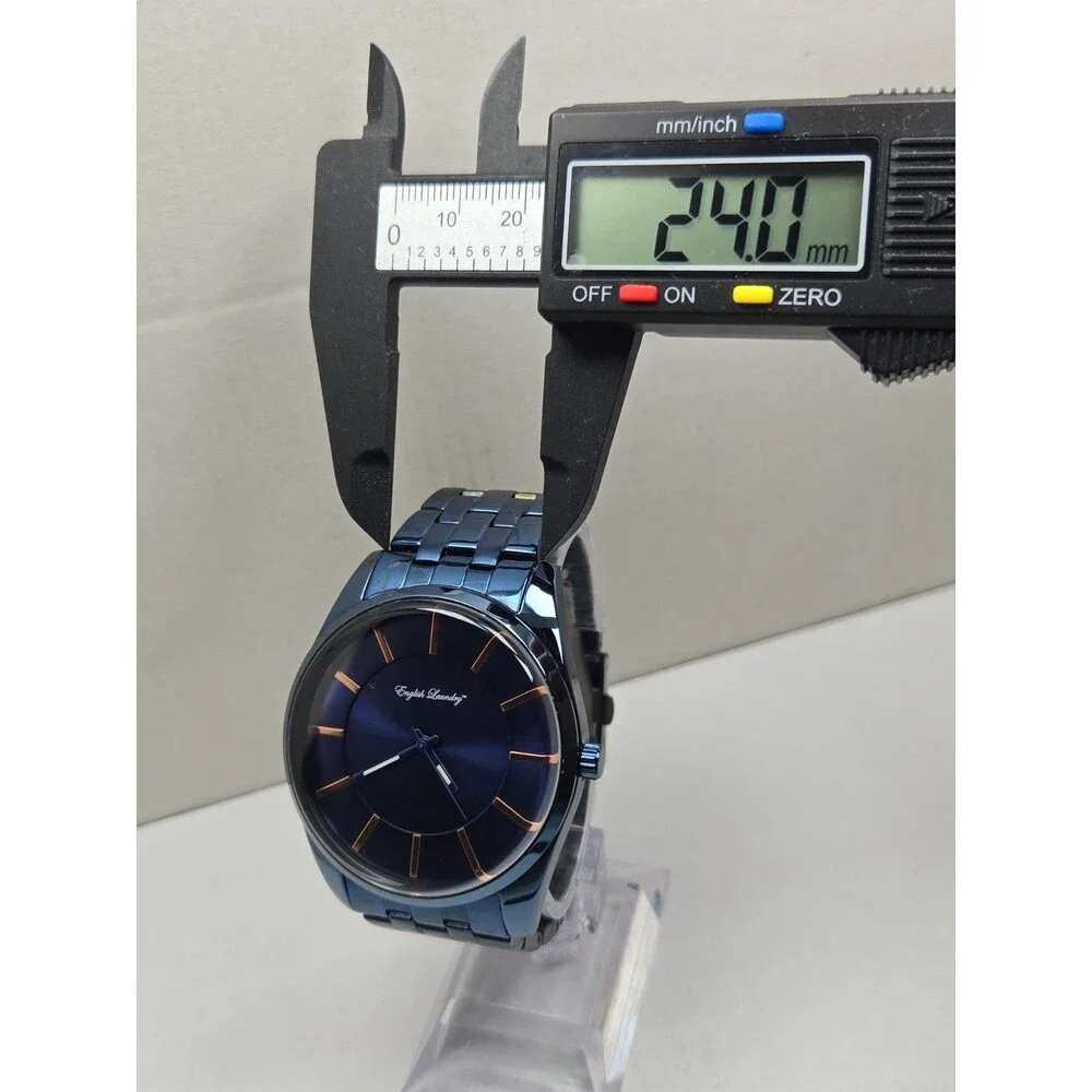 English Laundry EL7957 Mens Blue Rose Gold 45mm Quartz Classic Watch New Battery